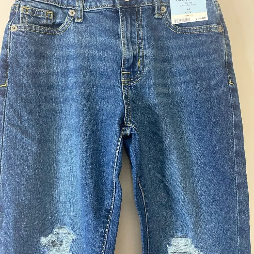 Cat & Jack Girls' High-Rise Ankle Straight Jeans with Front Snap Closure Frayed